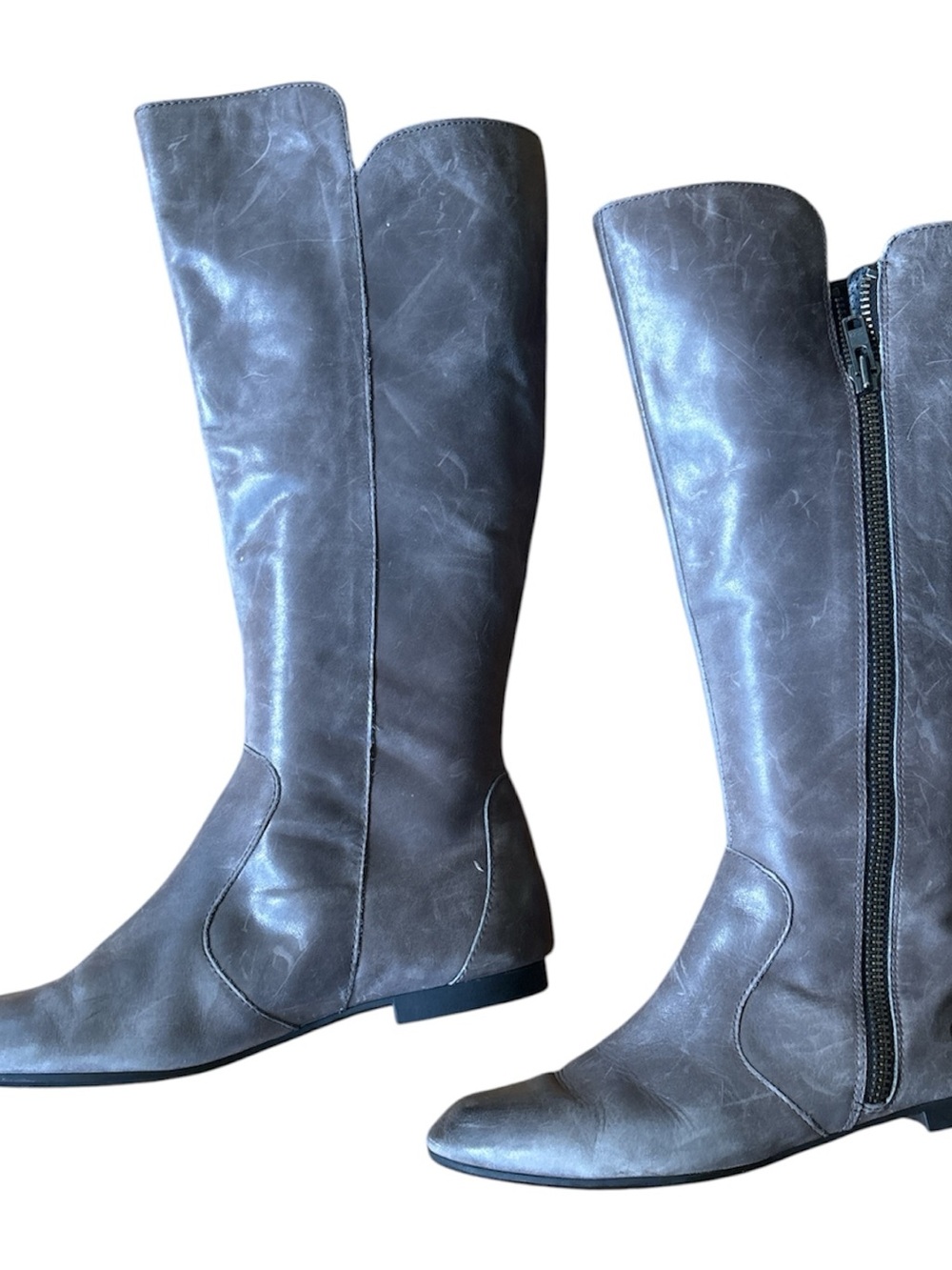 Born Women's Tall Riding Boots - Gray Leather Knee-High Zip Boot - Picture 3 of 5
